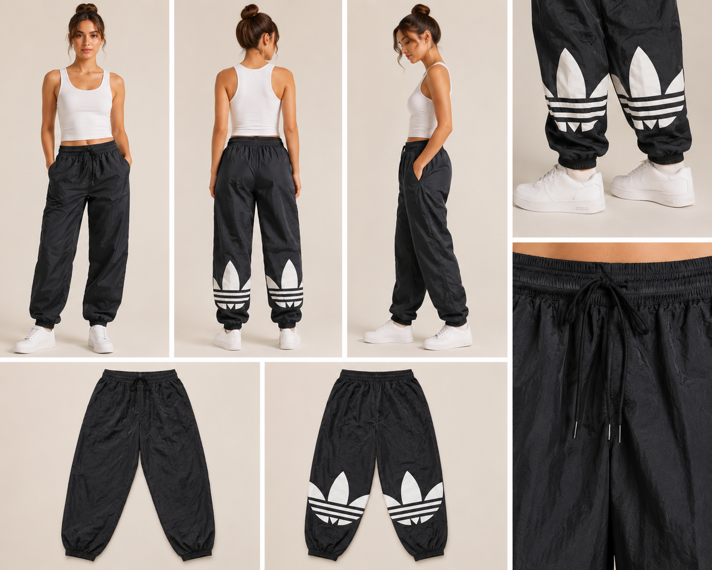 Vintage Adidas Windbreaker Track Pants | Black & White | Size Large
