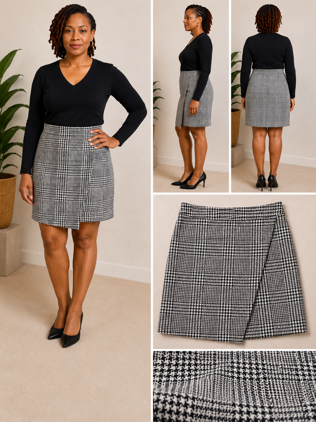 Ann Taylor Houndstooth Faux Wrap Skirt – Size Large