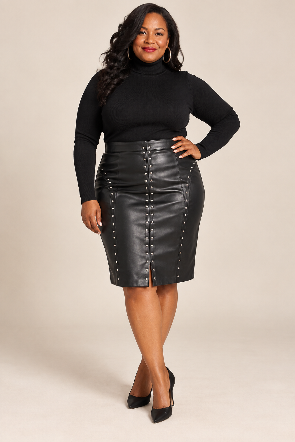 Worthington Black Faux Leather Studded Pencil Skirt