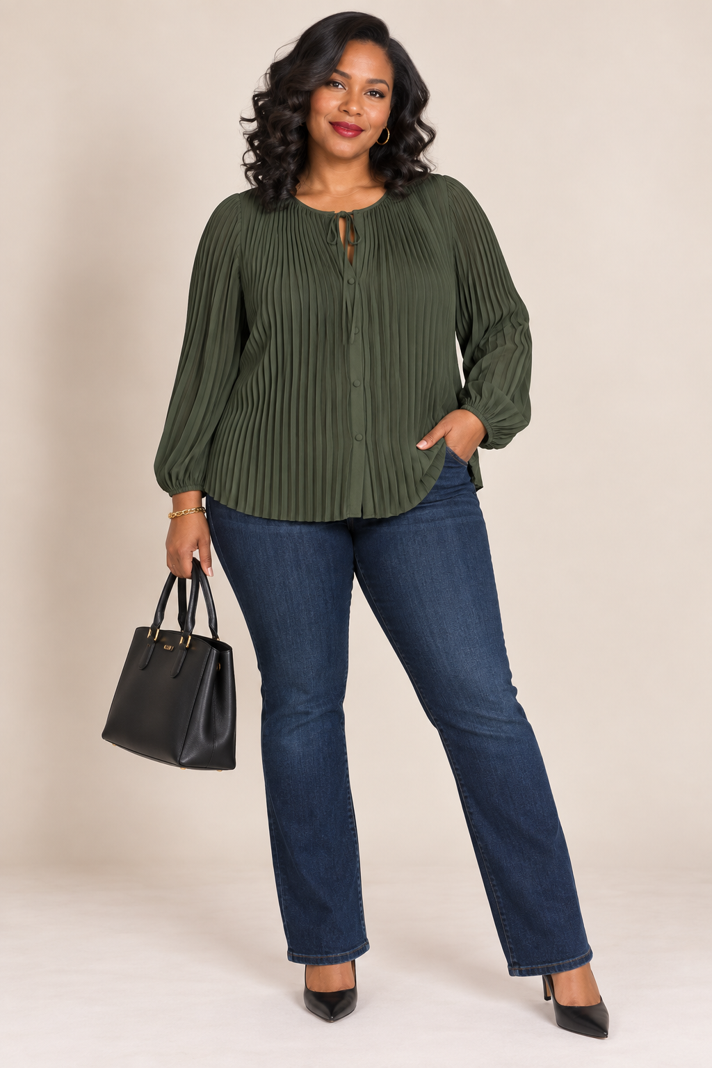 Banana Republic Pleated Olive Green Blouse NWT