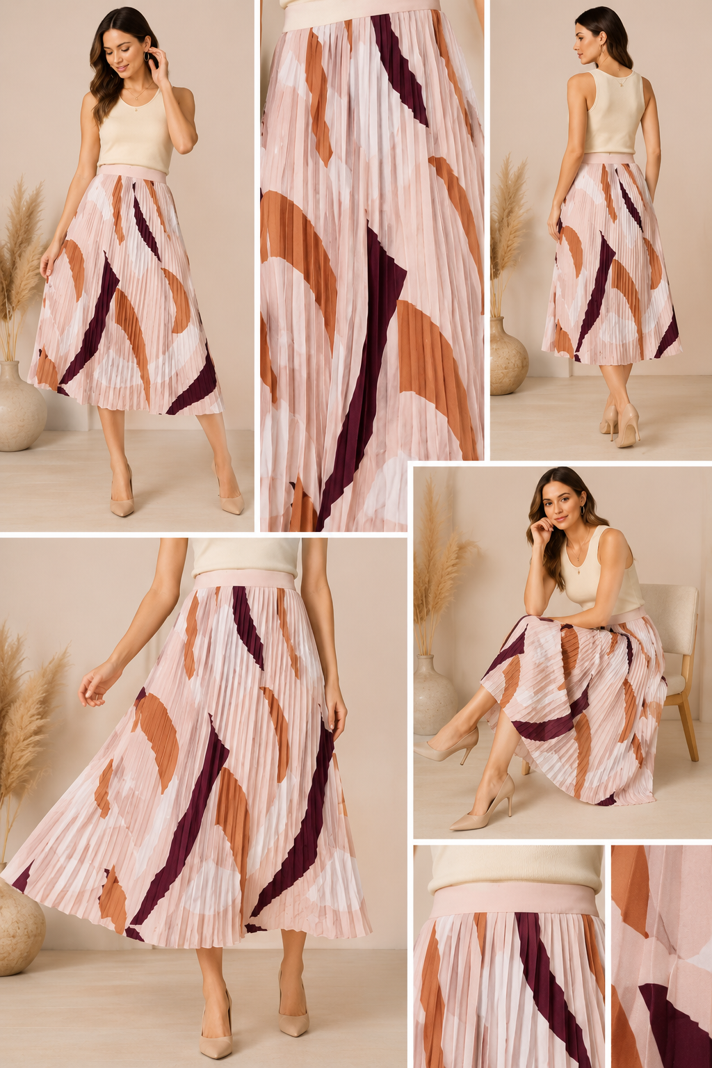 Chemistry Abstract Pleated Midi Skirt – Blush Multi | Size 12 (Comparable to International Size 32)