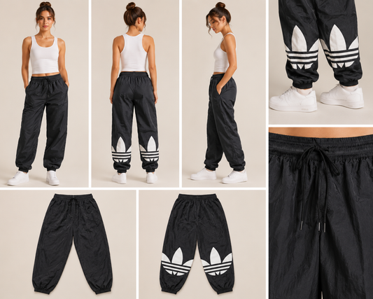Vintage Adidas Windbreaker Track Pants | Black & White | Size Large