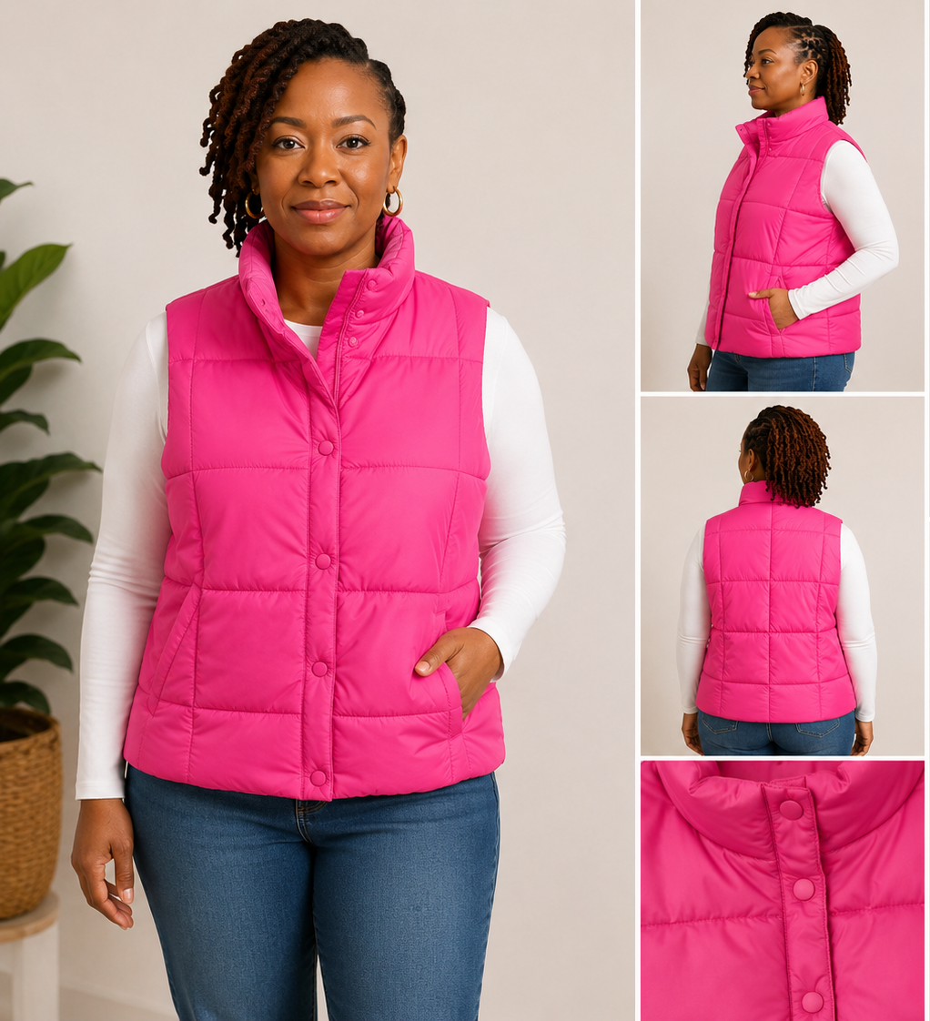Lands’ End Hot Pink Puffer Vest – Size Large (12–14)