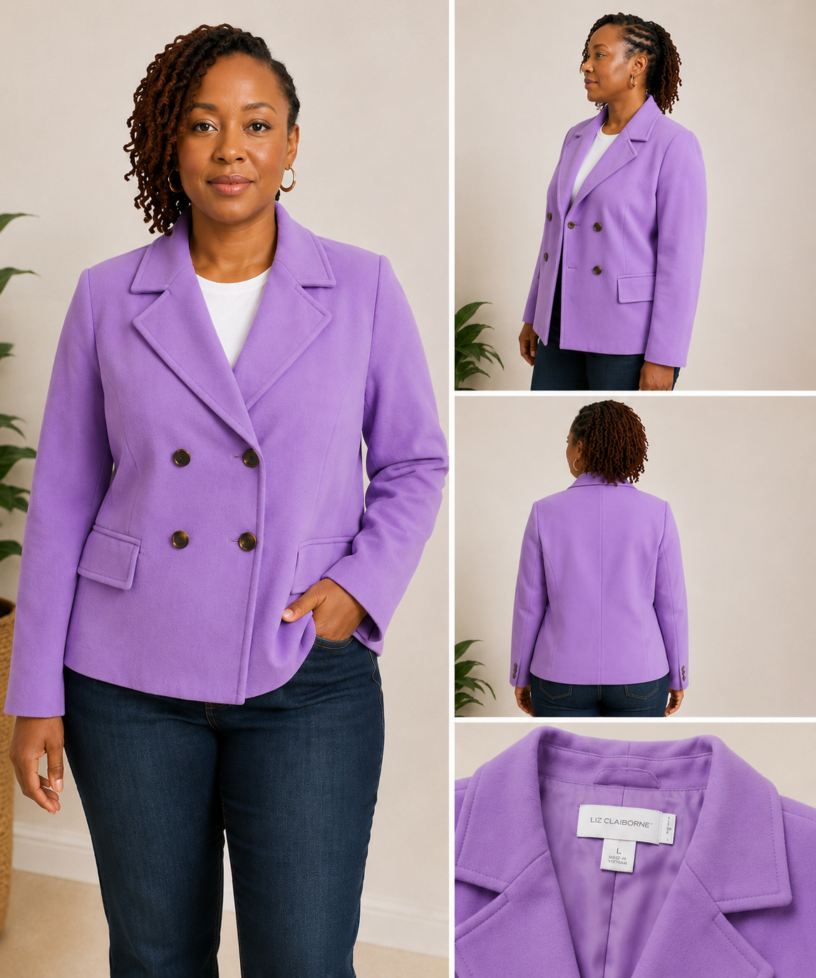 Liz Claiborne Lavender Double-Breasted Blazer – Size Large
