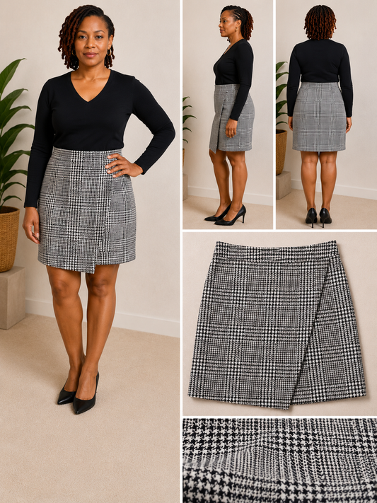 Ann Taylor Houndstooth Faux Wrap Skirt – Size Large