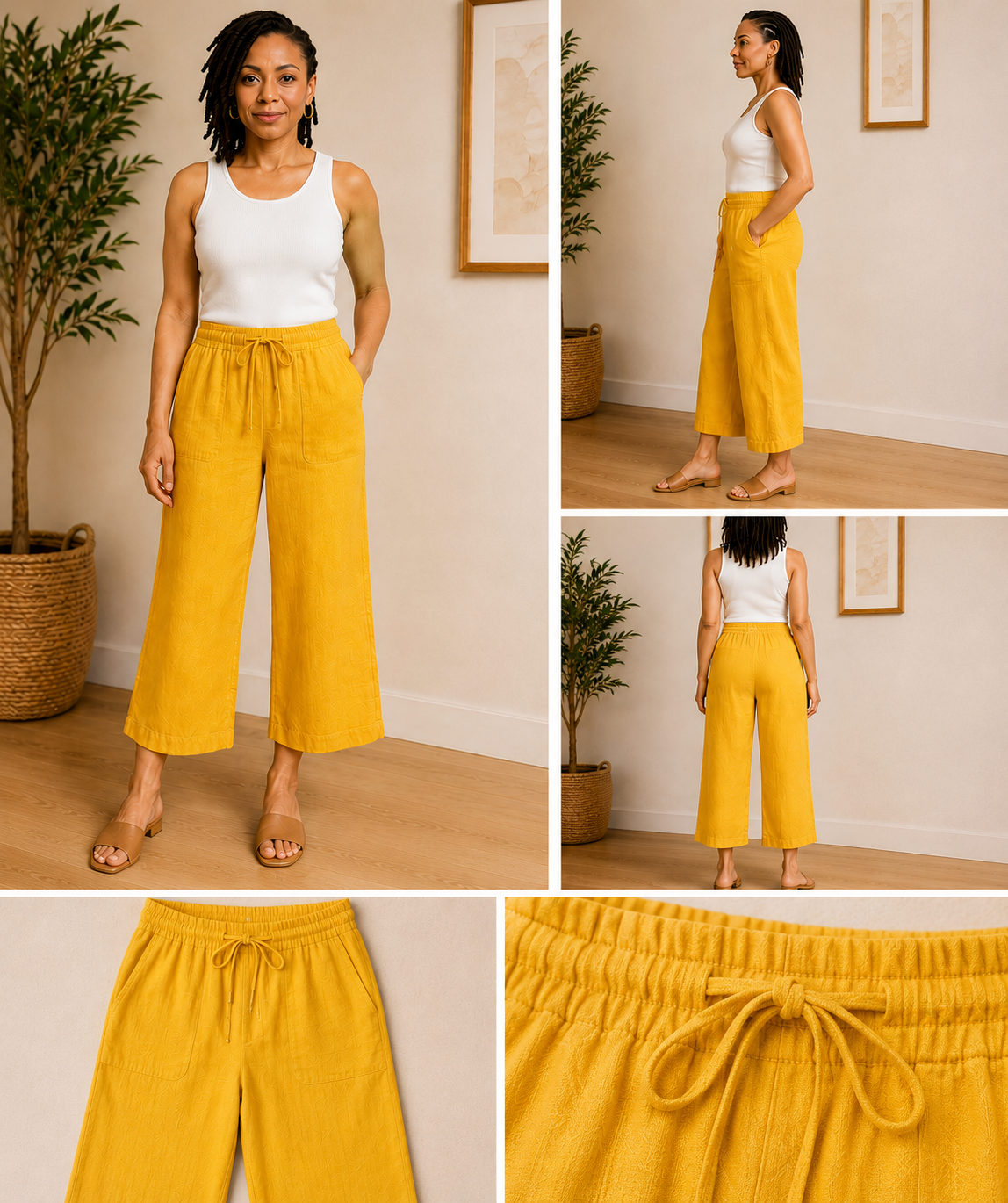 Liz Claiborne Linen Cropped Wide Leg Pants – Size Large