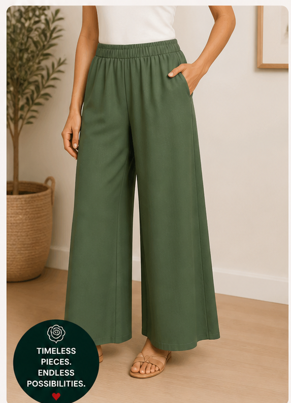 Wide Leg Elastic Waist Pants - Size 12/Large