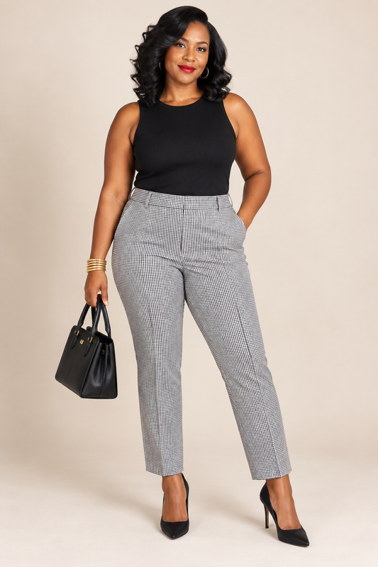 LOFT Black & White Gingham Cropped Pants