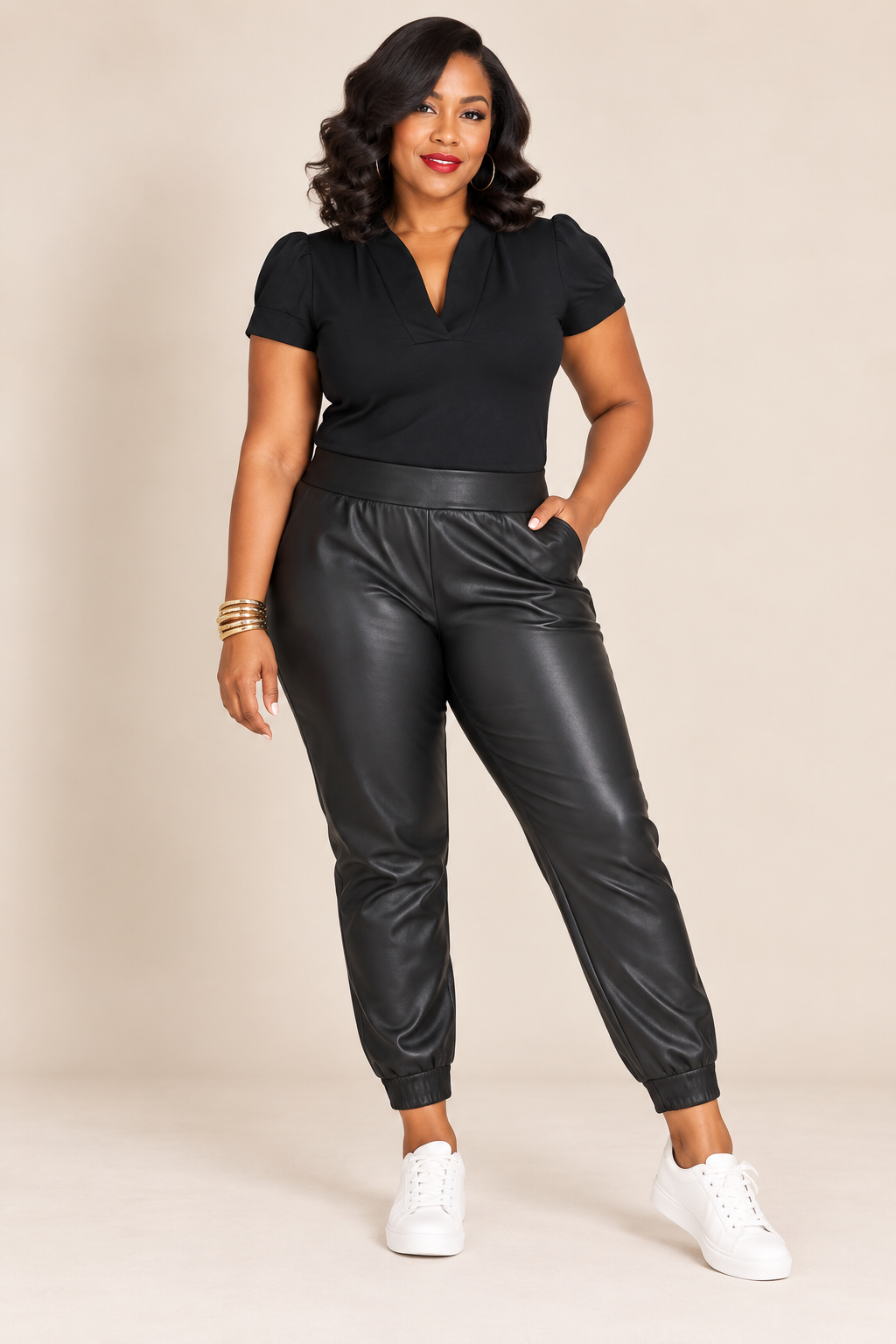 Commando Faux Leather Joggers – Black