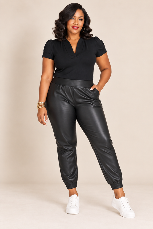 Commando Faux Leather Joggers – Black