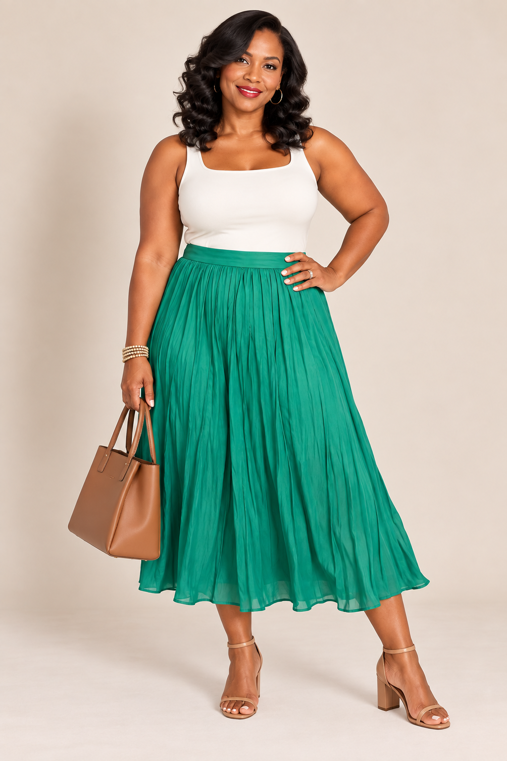 Chico’s Emerald Green Silky Crinkle Midi Skirt