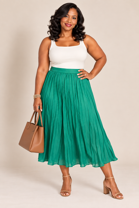 Chico’s Emerald Green Silky Crinkle Midi Skirt
