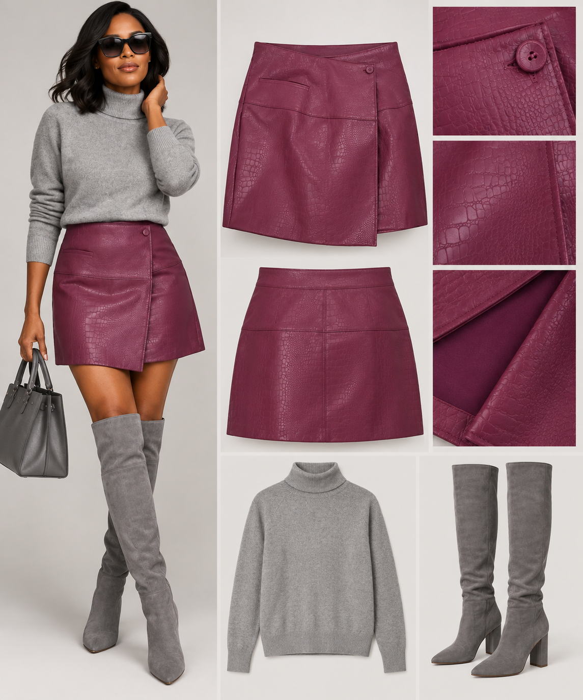 Worthington Berry Embossed Wrap-Front Skirt NWT
