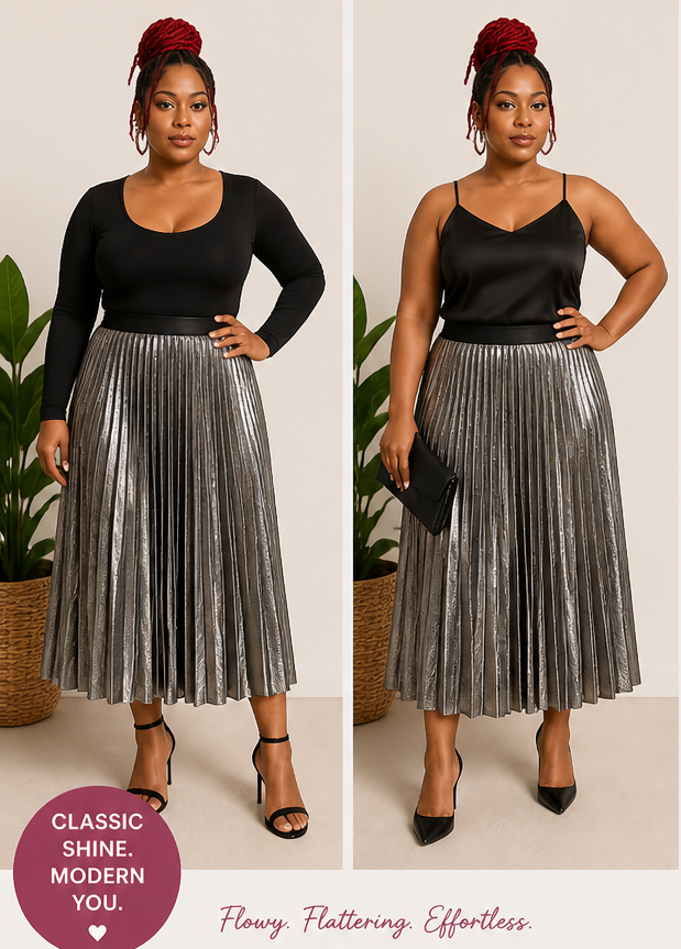 H&M Silver Platinum Pleated Skirt – Size XL
