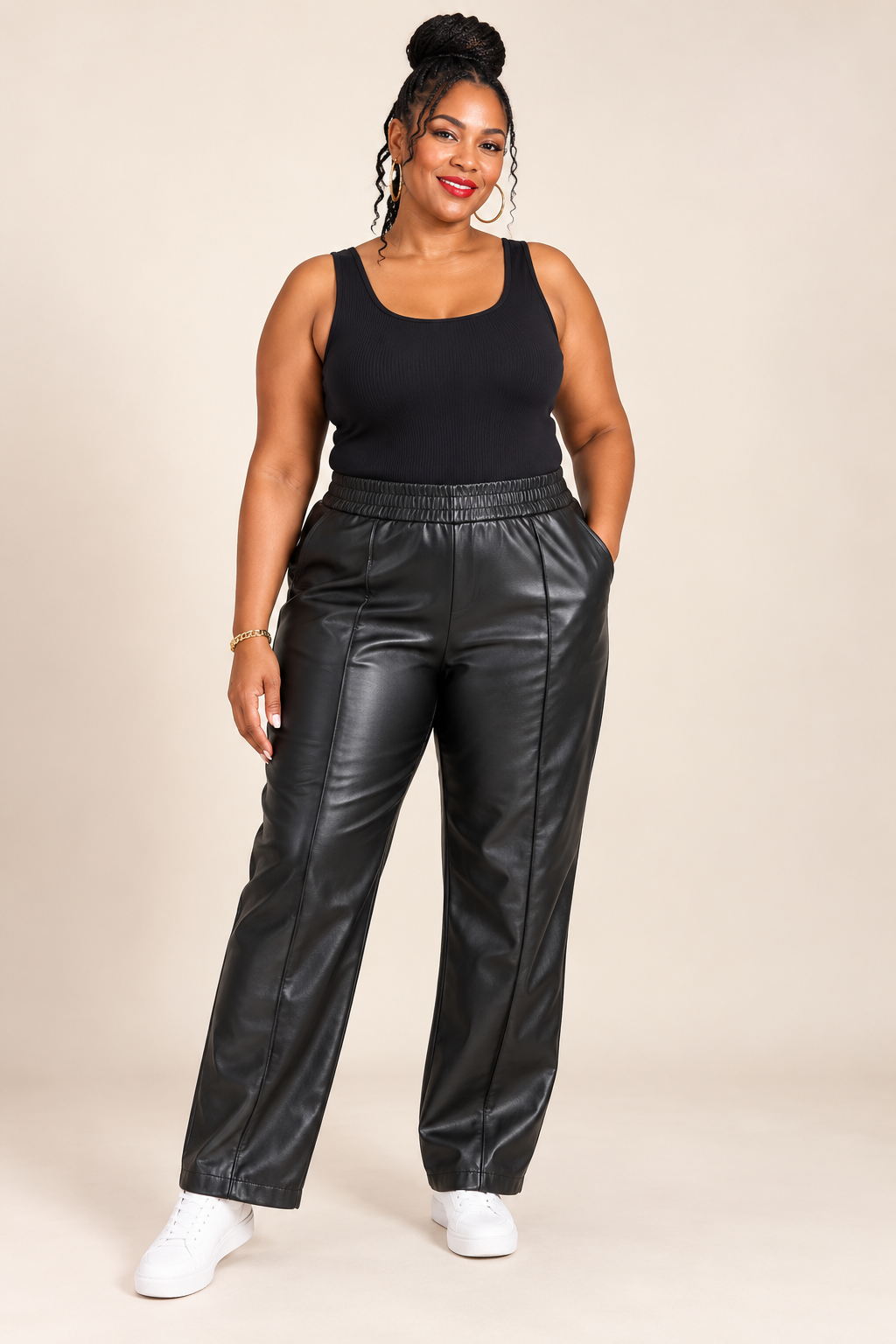 H&M Black Faux Leather Pull-On Pants