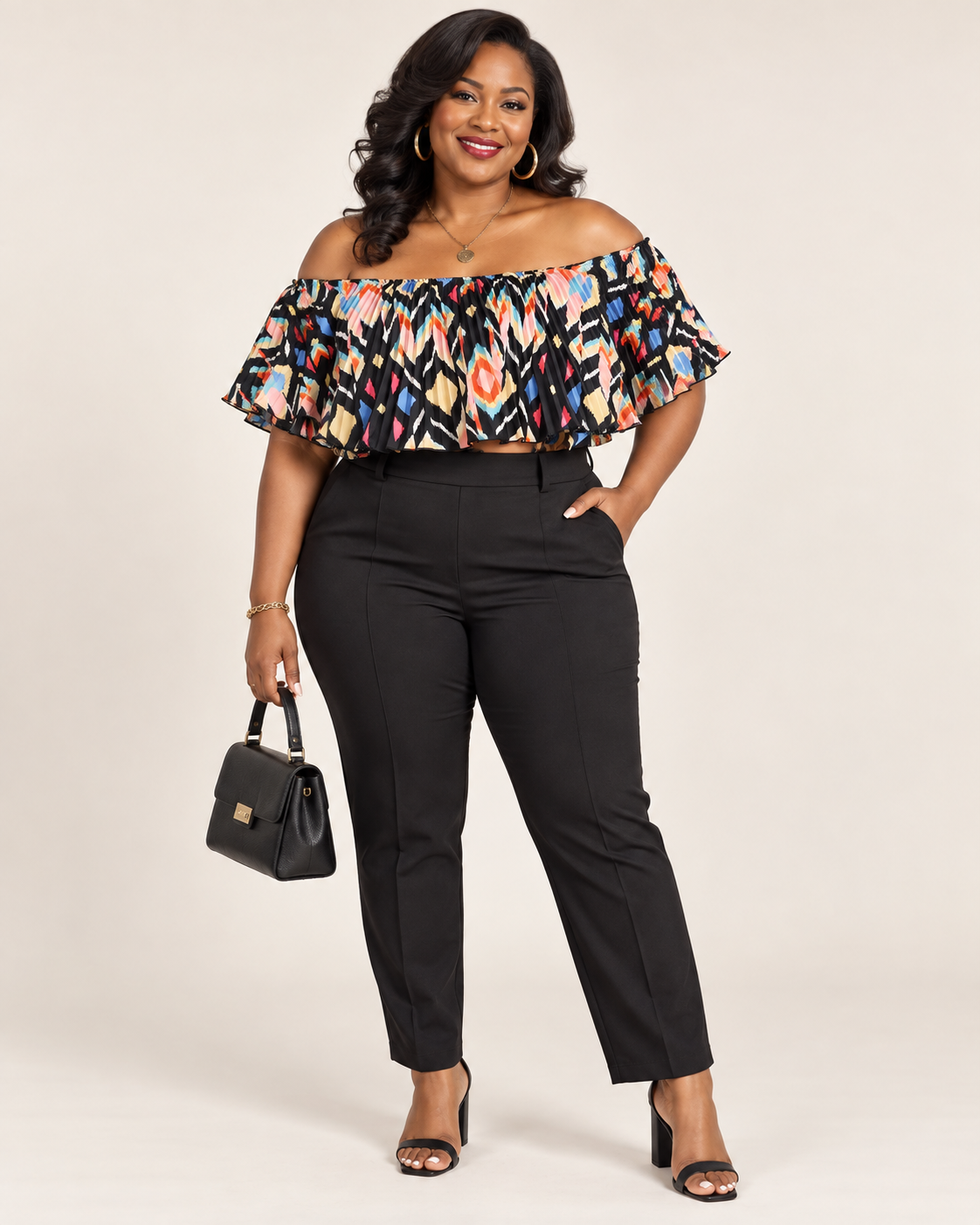Girl’s Soul Multicolor Pleated Off-the-Shoulder Crop Top