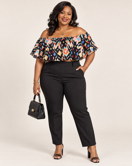 Girl’s Soul Multicolor Pleated Off-the-Shoulder Crop Top