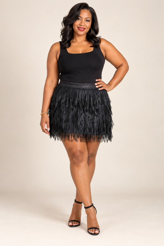 SHEIN Curve Black Fringe Mini Skirt