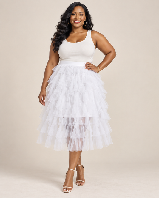 Unbranded White Tiered Tulle Tutu Midi Skirt
