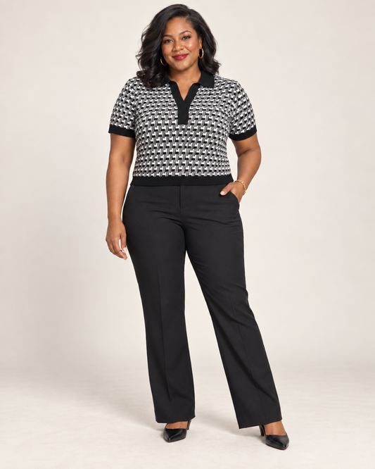 Adrianna Papell Black & White Geometric Pullover Top